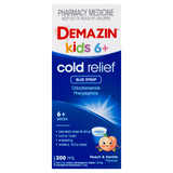 Demazin Kids 6+ Cold Relief Blue Syrup Peach & Vanilla Flavour 200mL Demazin Kids 6+ Cold Relief Blue Syrup Peach & Vanilla Flavour 200mL