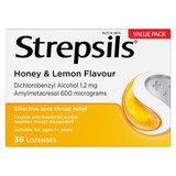 Strepsils Sore Throat Relief Honey & Lemon Lozenges 36 Pack
