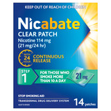 Nicabate Clear Patch Stop Smoking Transdermal drug delivery system Nicotine 21mg 14 Pack