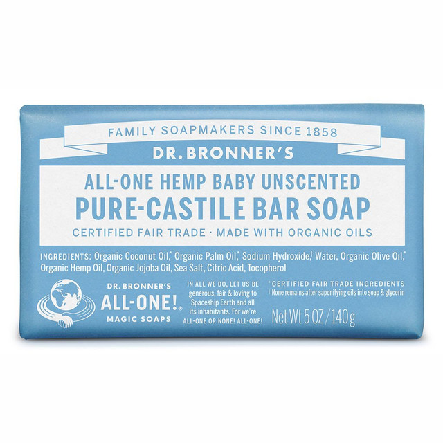 Dr. Bronner's Pure-Castille Baby Unscented Bar Soap 140g