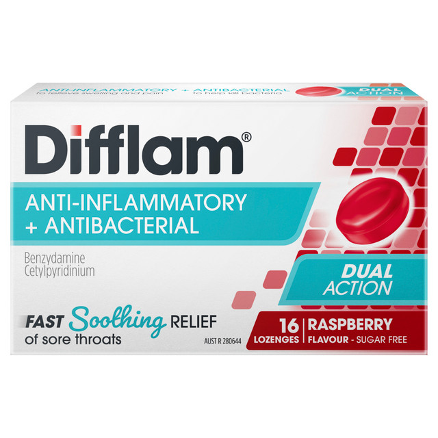 Difflam Sore Throat Pack  Raspberry 16 Pack 