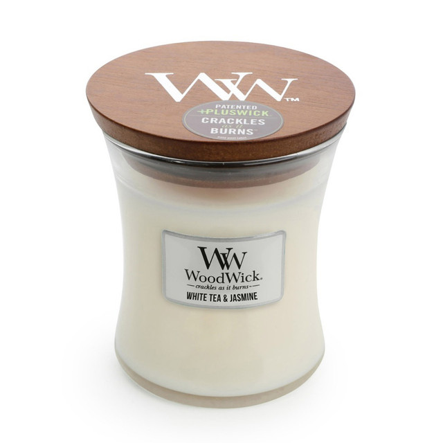 Woodwick Medium White Tea & Jasmine Scented Candle