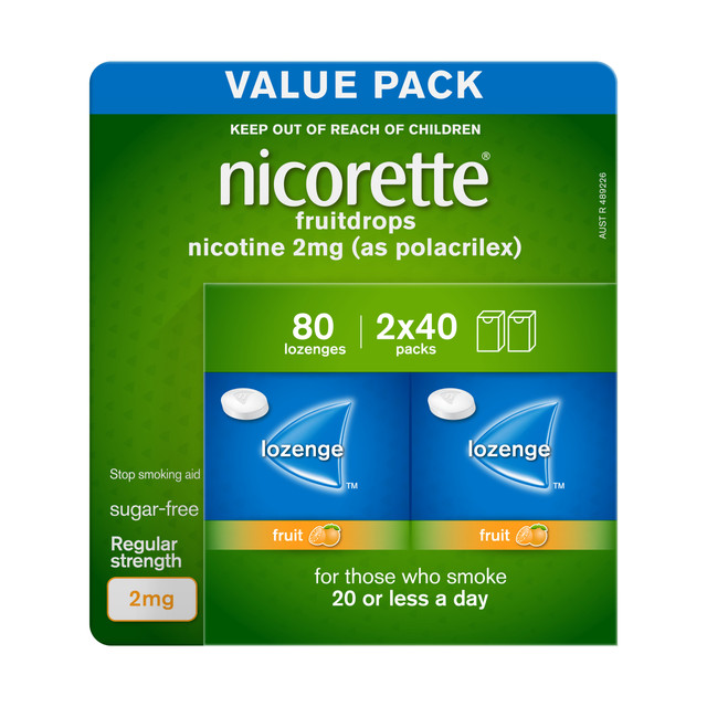 Nicorette Quit Smoking Regular Strength Nicotine Lozenge Fruitdrops 2mg 80s