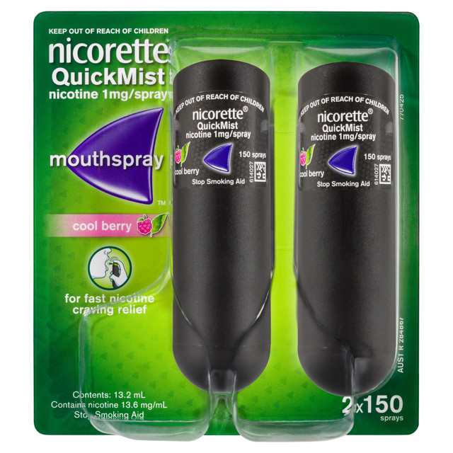 Nicorette Quit Smoking & Vaping QuickMist Nicotine Mouth Spray Cool Berry (2 x 150 Sprays)