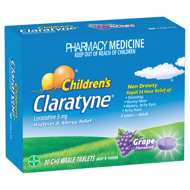 Children's Claratyne Allergy & Hayfever Relief Antihistamine Grape Chewable Tablets 30 pack