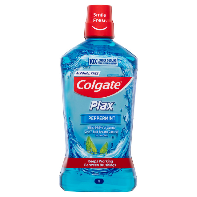 Colgate Plax Antibacterial Mouthwash 1L, Peppermint, Alcohol Free, Bad Breath Control Colgate Plax Antibacterial Mouthwash 1L, Peppermint, Alcohol Free, Bad Breath Control
