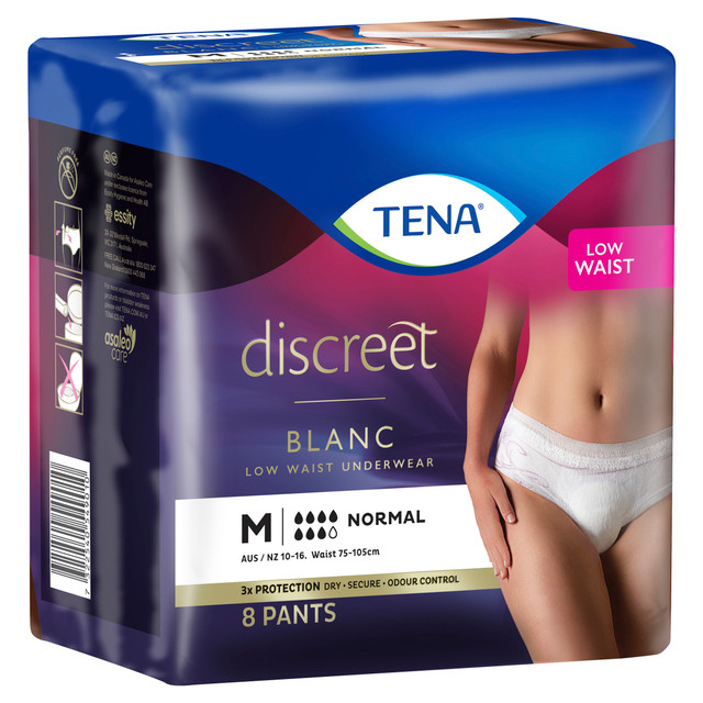 TENA Discreet Women's Low Waist Underwear White Medium (M) 8 Pack