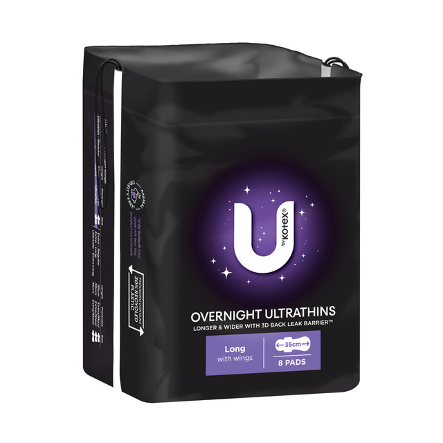 U by Kotex Ultrathin Overnight Pads Long with Wings 8 Pack U by Kotex Ultrathin Overnight Pads Long with Wings 8 Pack