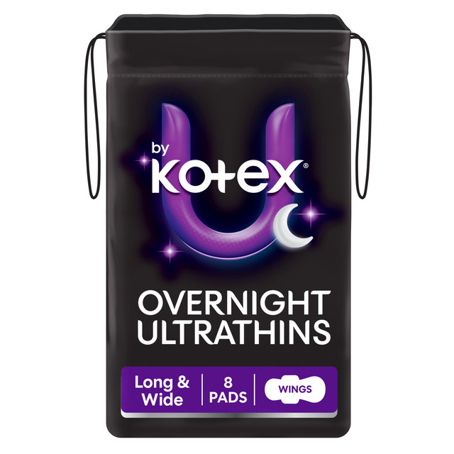 U by Kotex Ultrathin Overnight Pads Long with Wings 8 Pack