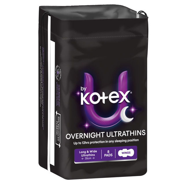 U by Kotex Ultrathin Overnight Pads Long with Wings 8 Pack
