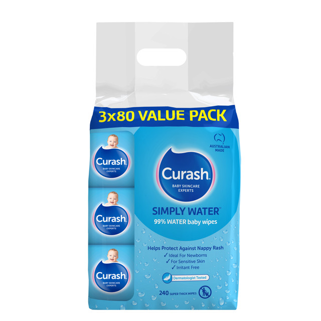 Curash Simply Water Baby Wipes 3 x 80 Pack Curash Simply Water Baby Wipes 3 x 80 Pack
