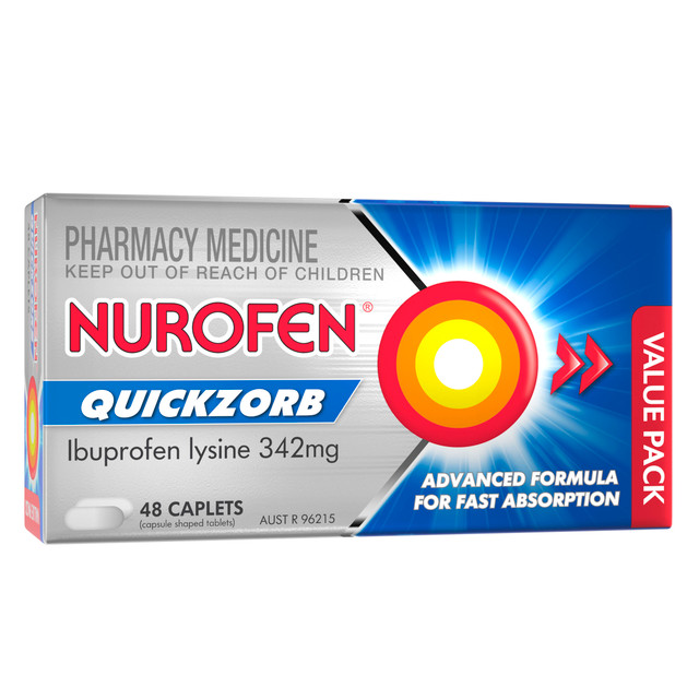 Nurofen Quickzorb Quick Pain Relief Caplets 342mg Ibuprofen 48 pack Nurofen Quickzorb Quick Pain Relief Caplets 342mg Ibuprofen 48 pack