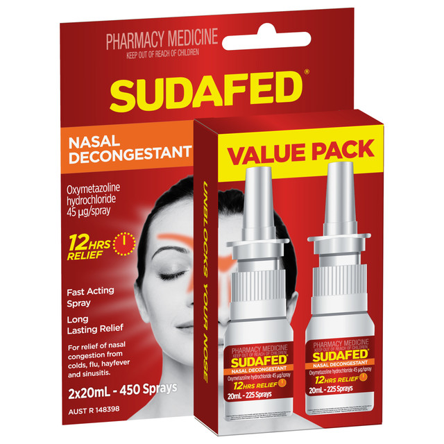 Sudafed Nasal Decongestant Sinus Relief Spray Value Pack 2x 20mL Sudafed Nasal Decongestant Sinus Relief Spray Value Pack 2x 20mL