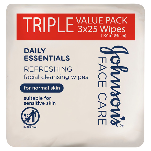 Johnson's Daily Essentials Facial Cleansing Wipes Normal Skin 3 x 25 Pack