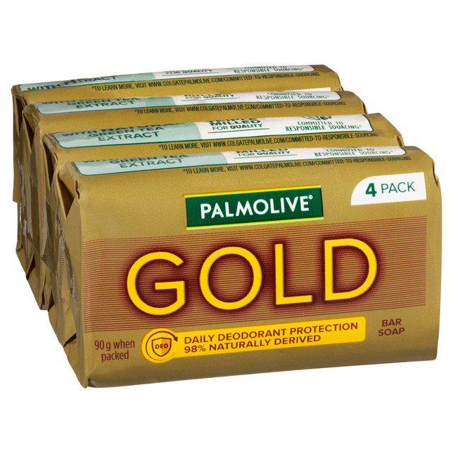 Palmolive Gold Bar Soap, 4 Pack x 90g, Daily Deodorant Protection Palmolive Gold Bar Soap, 4 Pack x 90g, Daily Deodorant Protection
