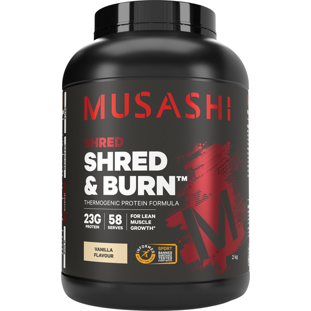 Musashi Shred & Burn Protein Powder Vanilla 2kg Musashi Shred & Burn Protein Powder Vanilla 2kg