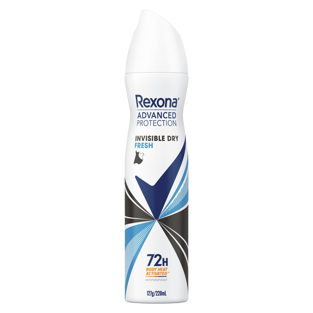Rexona Women Advanced Protection Antiperspirant deodorant aerosol that leaves no white marks or yellow stains Invisible Dry Fresh Antiperspirant with body-heat activated technology 220 mL