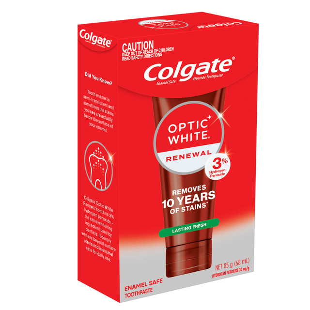 Colgate Optic White Renewal Lasting Fresh Teeth Whitening Toothpaste 85g, With 3% Hydrogen Peroxide, Enamel Safe
