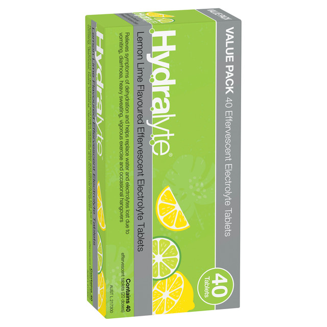 Hydralyte Effervescent Electrolyte Tablets Lemon Lime Flavoured 40 Tablets