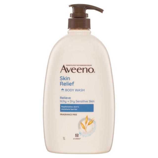 Aveeno Skin Relief Body Wash for Sensitive Skin, Fragrance Free Soap-Free Gentle Cleanser with Triple Oat Complex, Relieves Itchy Dry Skin, 1L
