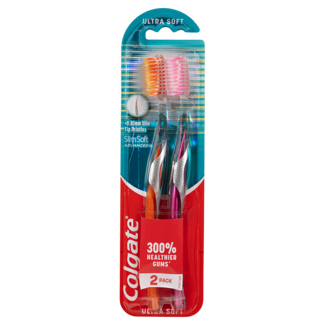 Colgate Slim Soft Advanced Manual Toothbrush, Value 2 Pack, Ultra Soft Bristles Colgate Slim Soft Advanced Manual Toothbrush, Value 2 Pack, Ultra Soft Bristles