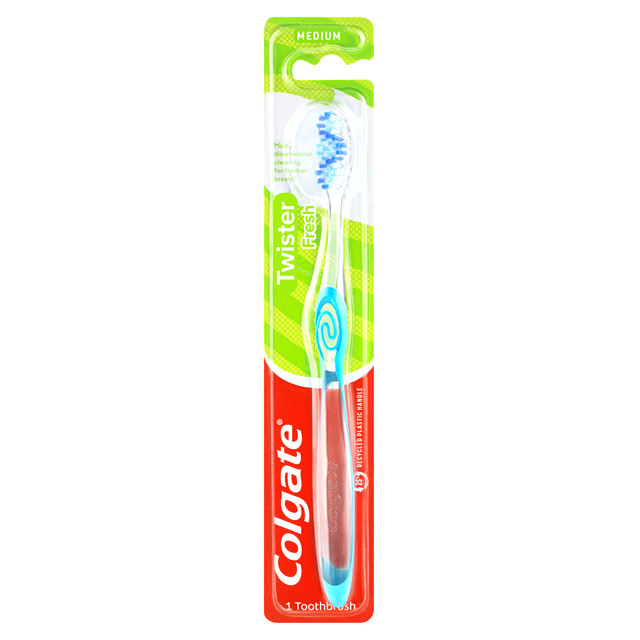 Colgate Twister Manual Toothbrush, 1 Pack, Medium Bristles, Fresher Breath