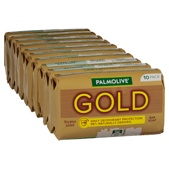 Palmolive Gold Bar Soap, 10 Pack x 90g, Daily Deodorant Protection