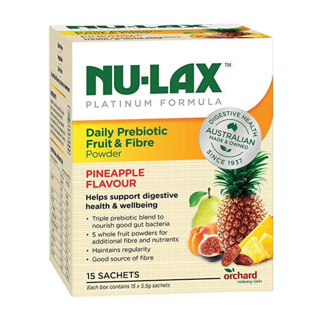 Nu-Lax Daily Platinum Daily Prebiotic Fruit & Fibre Pineapple Flavoured Powder 15 Sachets