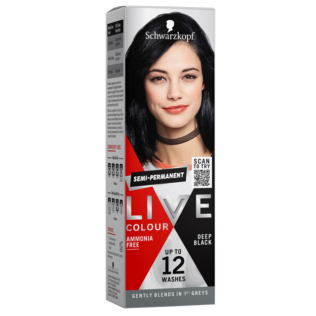 Schwarzkopf Live Colour Black Hair Dye Deep Black Semi Permanent 75mL
