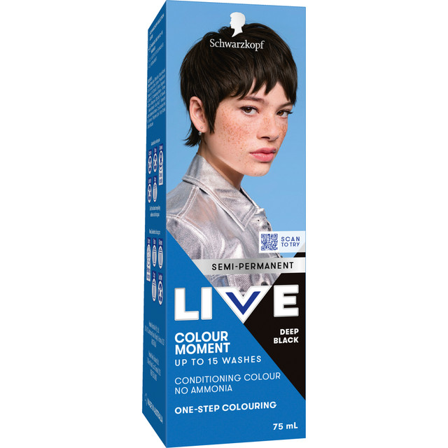 Schwarzkopf Live Colour Black Hair Dye Deep Black Semi Permanent 75mL