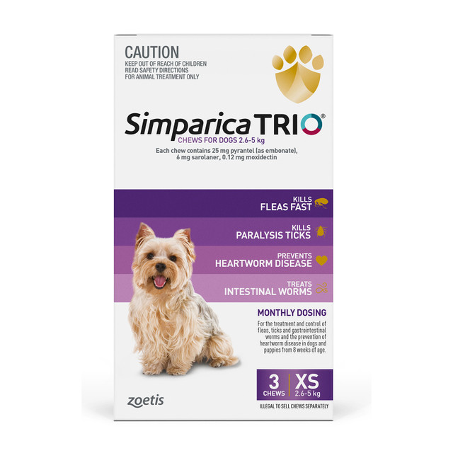 Simparica TRIO Chews For Extra Small Dogs 2.6-5kg 3 Pack