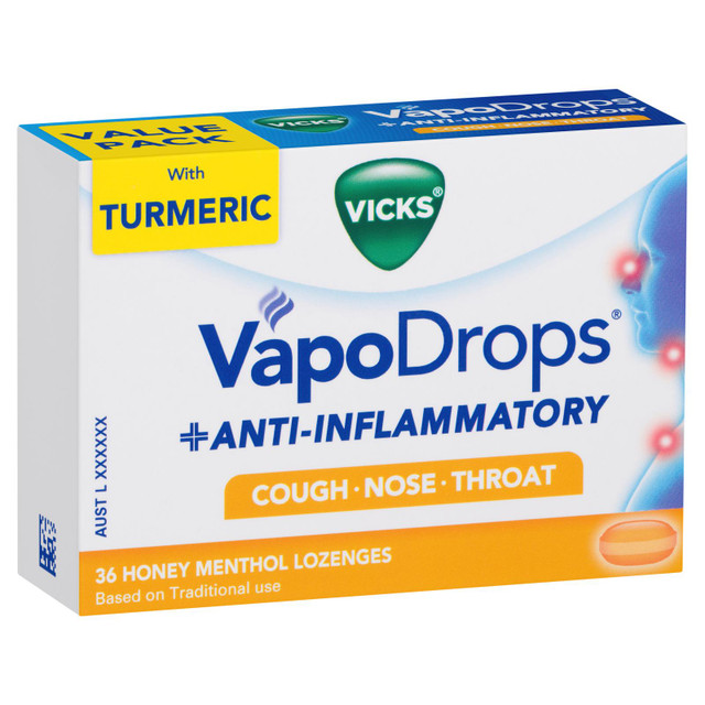 Vicks VapoDrops + Anti-Inflammatory Honey Menthol Lozenges 36