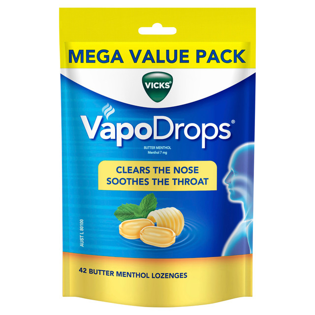 Vicks VapoDrops Butter Menthol Cough Cold 42 Lozenges