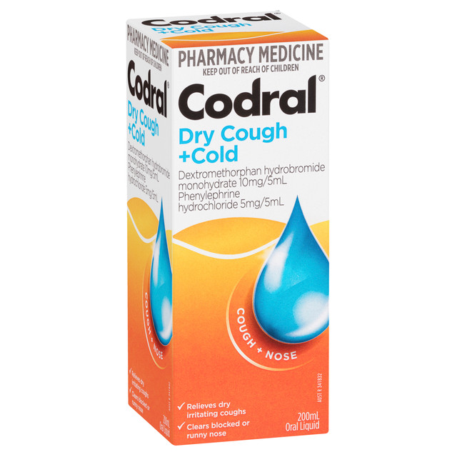 Codral Dry Cough + Cold Liquid Berry Flavour 200mL Codral Dry Cough + Cold Liquid Berry Flavour 200mL