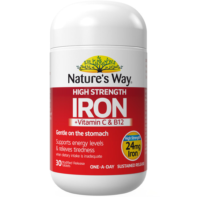 Nature's Way High Strength Iron + Vitamin C & B12 30 Modified Release Tablets