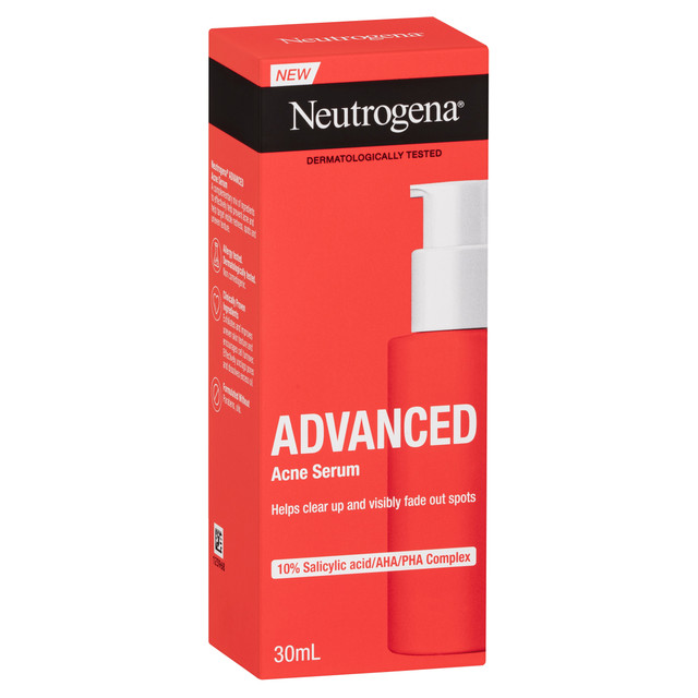Neutrogena Advanced Acne Serum 30ml – 10% Salicylic Acid/AHA/PHA Complex Blemish Treatment & Pore Clearing Facial Serum