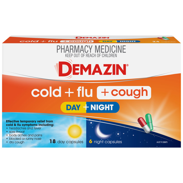 Demazin Cold + Flu + Cough Day + Night 24 Capsules
