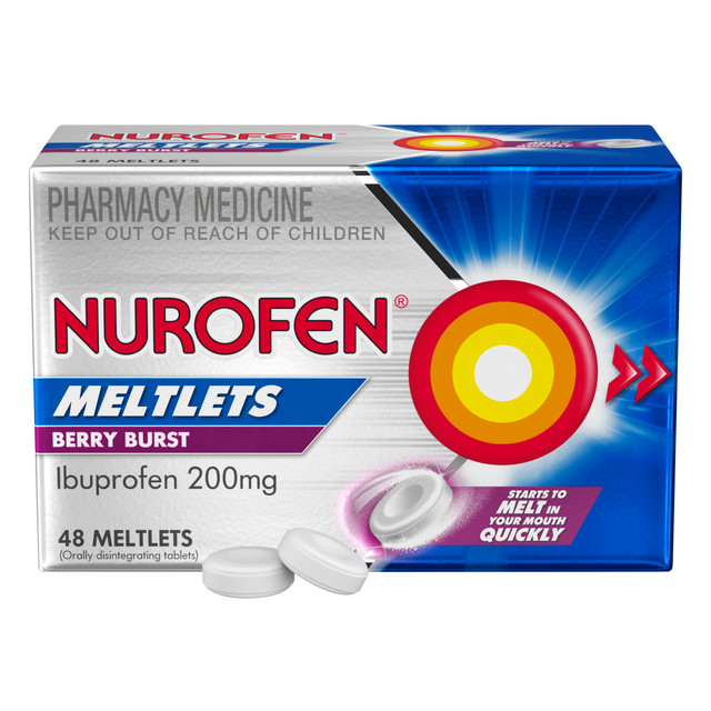 Nurofen Meltlets Pain Relief Berry Burst 200mg Ibuprofen 48 Value Pack
