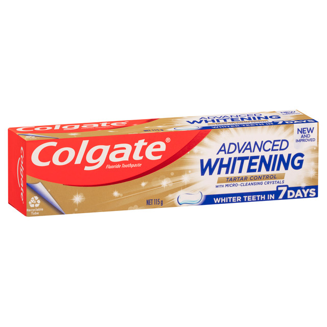 Colgate Advanced Whitening Tartar Control Toothpaste, 115g, with Micro-Cleansing Crystals Colgate Advanced Whitening Tartar Control Toothpaste, 115g, with Micro-Cleansing Crystals