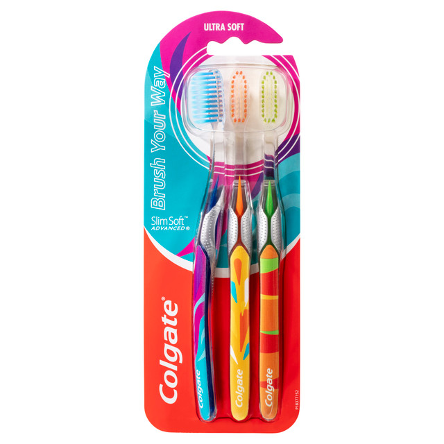 Colgate Slim Soft Advanced Manual Toothbrush, 3 Pack, Ultra Soft Bristles Colgate Slim Soft Advanced Manual Toothbrush, 3 Pack, Ultra Soft Bristles