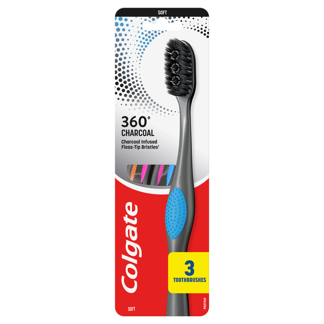 Colgate 360° Charcoal Manual Toothbrush, Soft 3 Pack