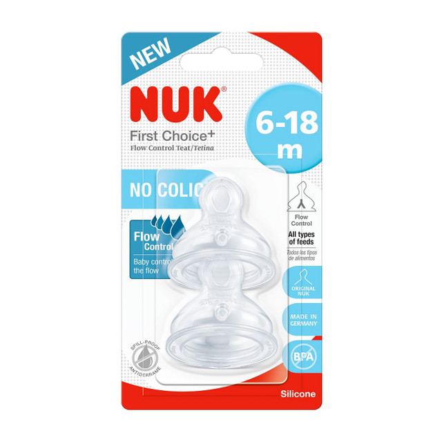 NUK First Choice + Flow Control Teat 6-18 Months 2 Pack