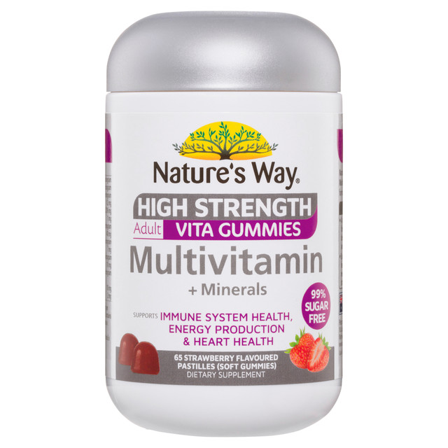 Nature's Way High Strength Adult Vita Gummies Multivitamin + Minerals 65 Strawberry Flavoured Pastilles (Soft Gummies)