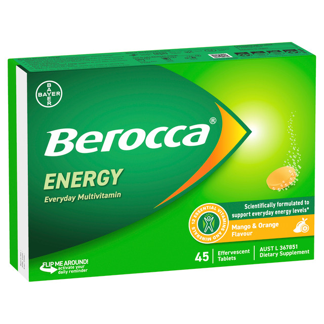 Berocca Energy Vitamin B & C Mango & Orange Flavour Effervescent Tablets 45 Pack