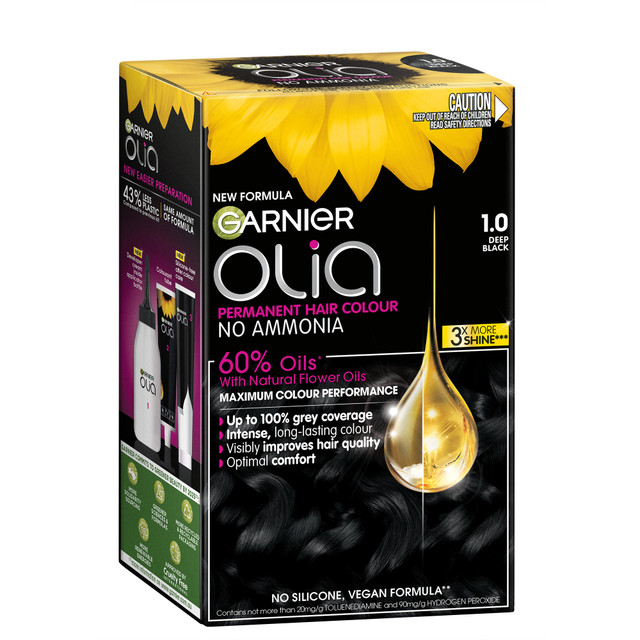 Garnier Olia 1.0 Deep Black Permanent Hair Colour No Ammonia, 60% Oils