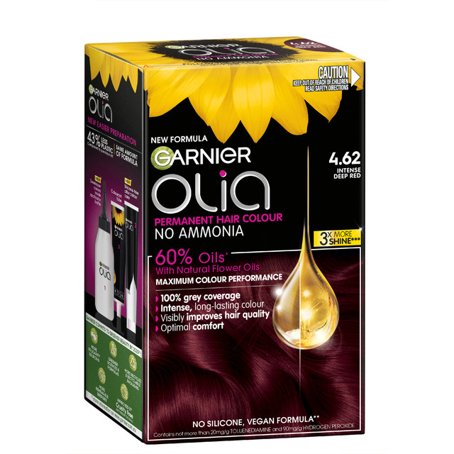 Garnier Olia Permanent Hair Colour, No Ammonia, 60% Oils for no visible damage, 4.62 Intense Deep Red