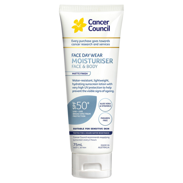 Cancer Council Face Day Wear Moisturiser Face & Body Matte Finish SPF50+ 4HR Water Resistant 75ml