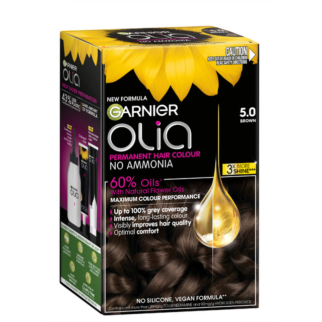 Garnier Olia 5.0 Brown Permanent Hair Colour No Ammonia, 60% Oils