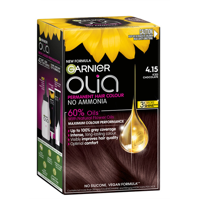 Garnier Olia Permanent Hair Colour, No Ammonia, 60% Oils for no visible damage, 4.15 Iced Chocolate