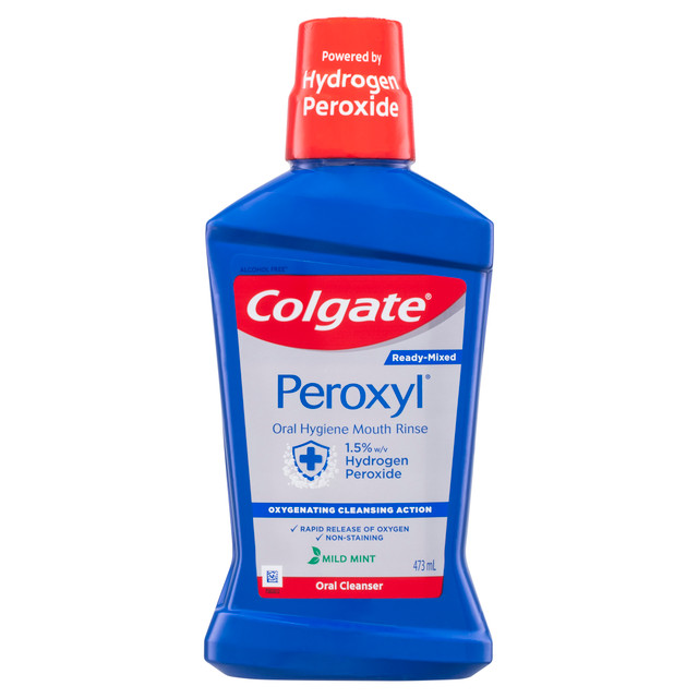 Colgate Peroxyl Oral Hygiene Mouth Rinse Mouthwash, 473mL, Mild Mint with 1.5% Hydrogen Peroxide